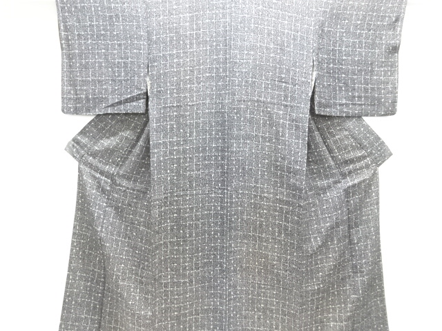 アンティーク　格子に抽象模様着物